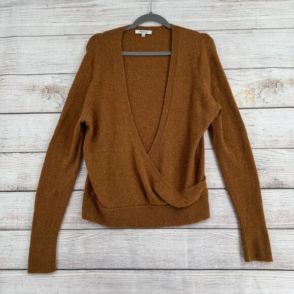 Madewell Wrap-Front Pullover Sweater in Coziest Yarn Womens Medium Hthr Harvest - Picture 1 of 9